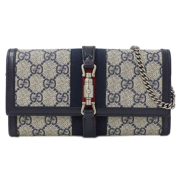 Gucci Handbags - Gucci Wallet Long Wallet Chain Wallet GG Supreme Beige Blue Navy